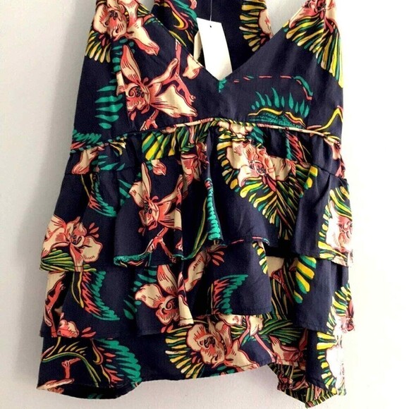 Levi’s Womens Tropical Coconut Girl Vacation Hawaiian Layered Crop Top XS NEW - Picture 2 of 12